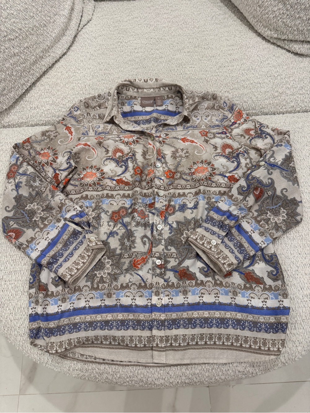 Chico’s Patterned Button Down Long Sleeve Top